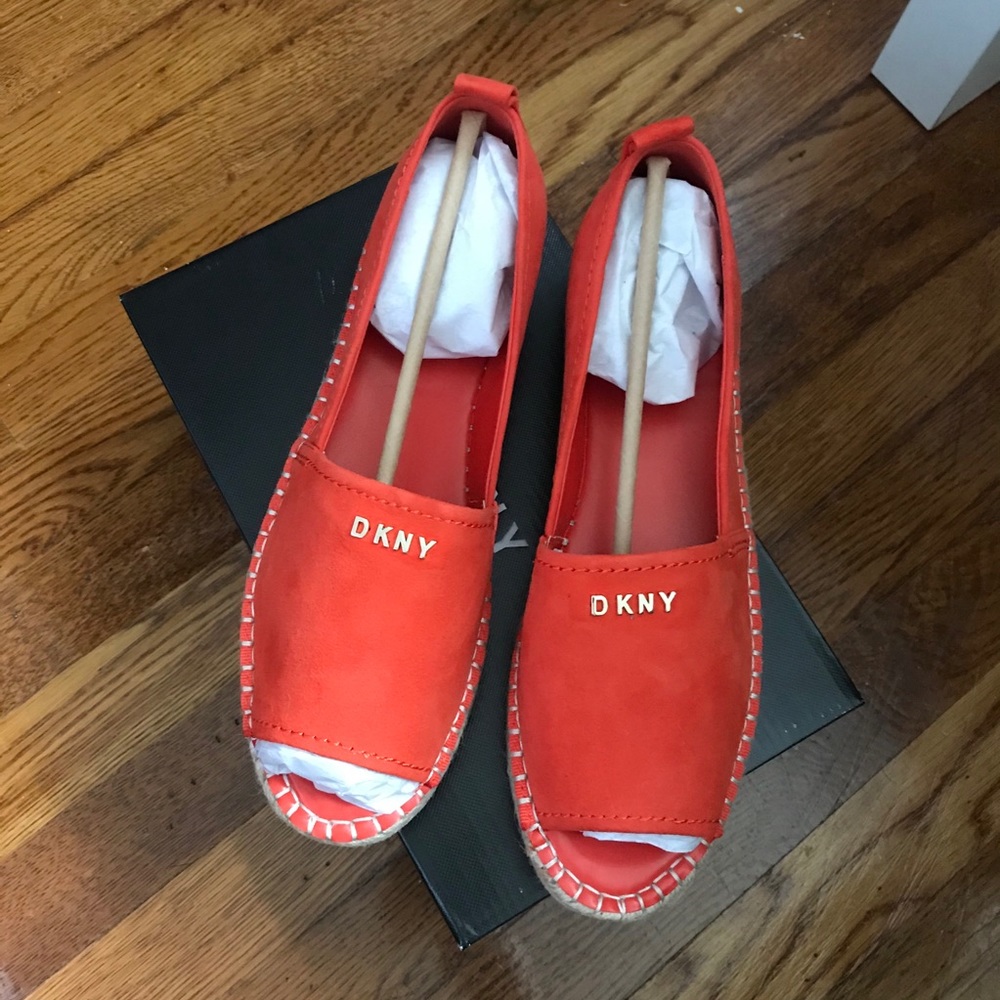DKNY Mer Peep Toe Espadrilles in Orange Suede